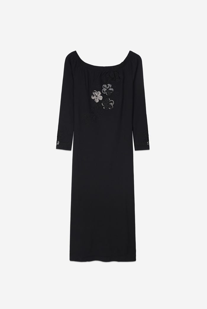 Off Shoulder Embroidery Decor Midi Dress