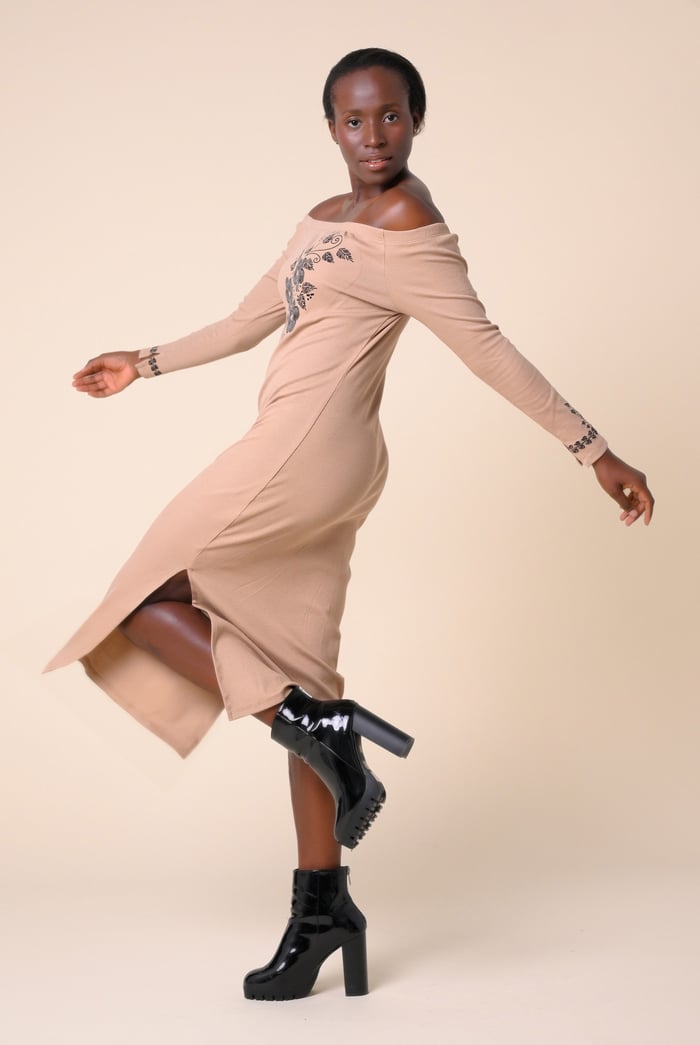 Off Shoulder Embroidery Decor Midi Dress