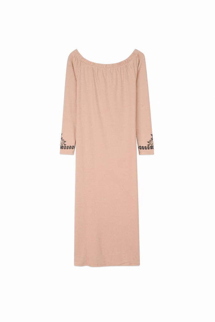 Off Shoulder Embroidery Decor Midi Dress