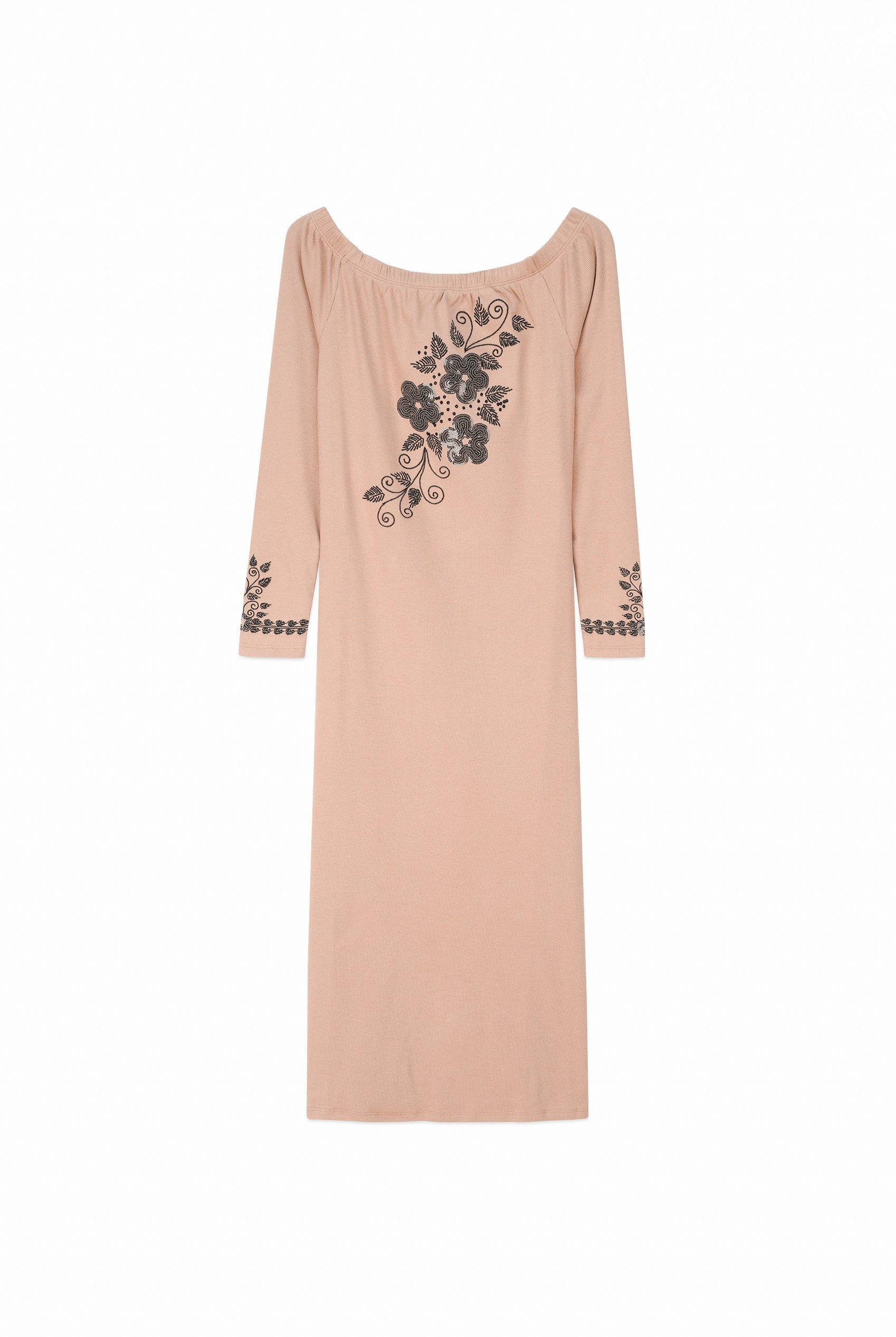Off Shoulder Embroidery Decor Midi Dress