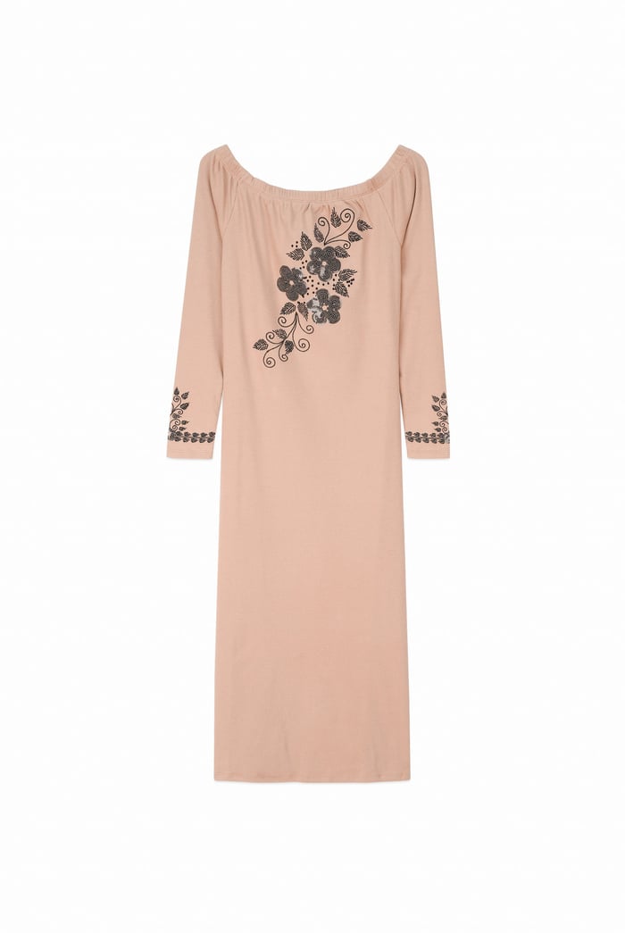 Off Shoulder Embroidery Decor Midi Dress