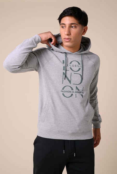 Grey Raglan Sleeve Chest Print Hoodie