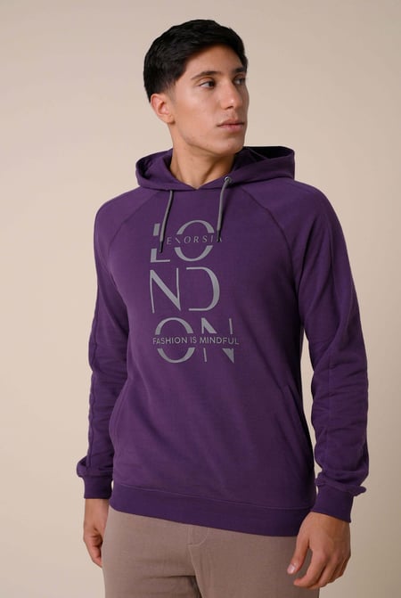 Grey Raglan Sleeve Chest Print Hoodie