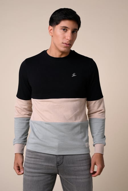Black Long Sleeve Colourblock Sweatshirts