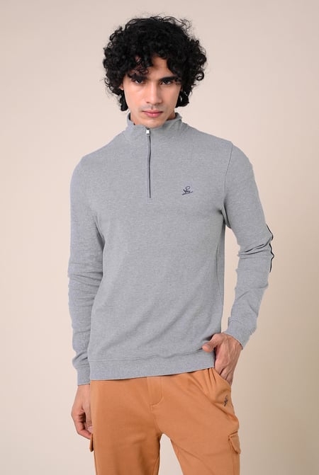 Grey Elbow Patch Half Zip Polo