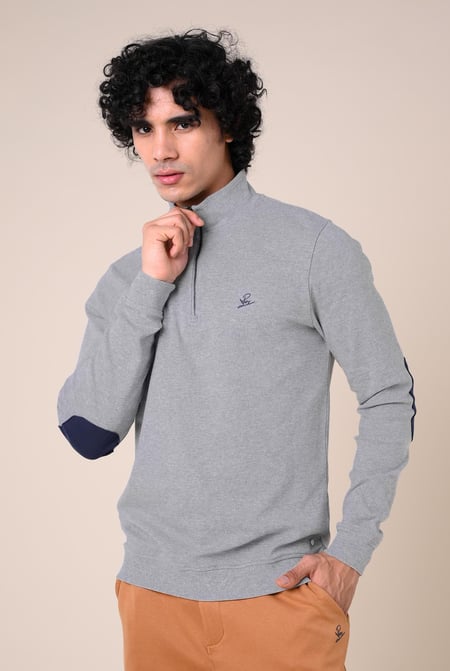 Grey Elbow Patch Half Zip Polo