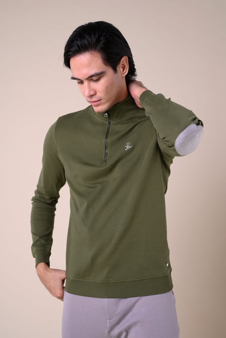 Grey Elbow Patch Half Zip Polo