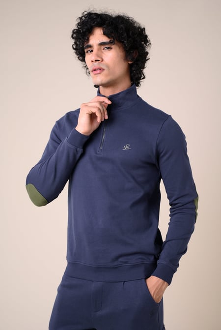 Grey Elbow Patch Half Zip Polo