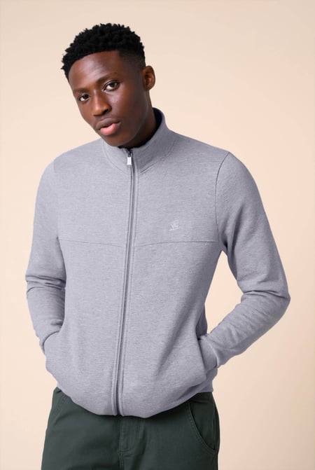 Mens Grey Zip-Up Mock Neck Sweatshirt