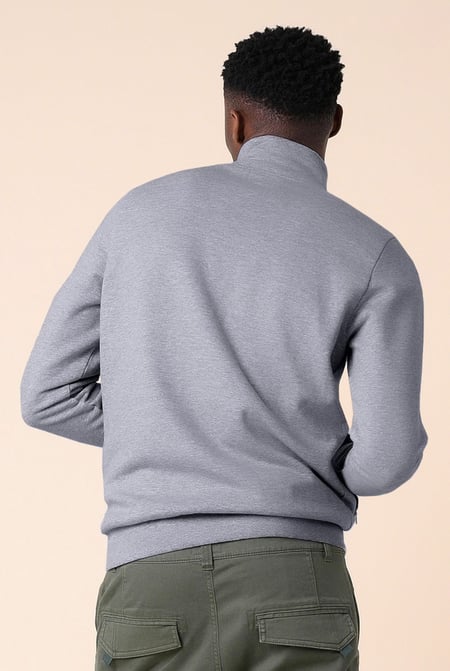 Mens Grey Zip-Up Mock Neck Sweatshirt