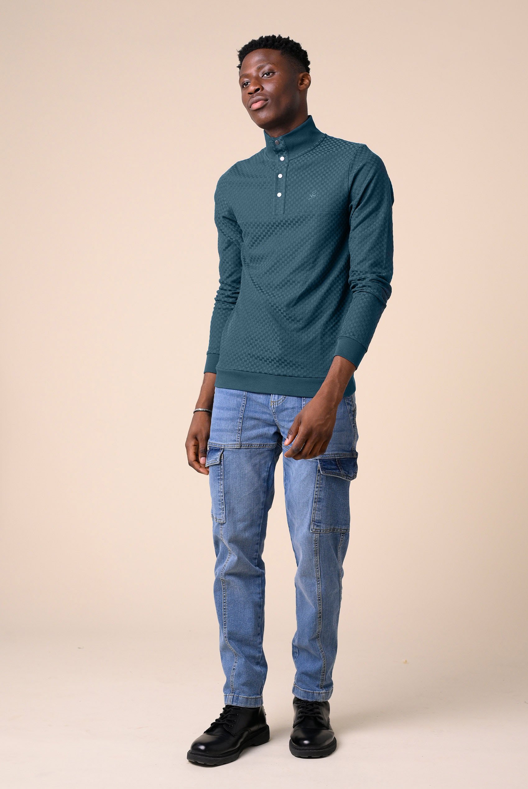 Textured Pattern High Neck Sweatshirt