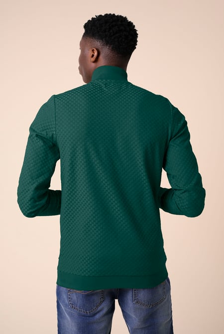 Green Textured Pattern High Neck Sweatshirt