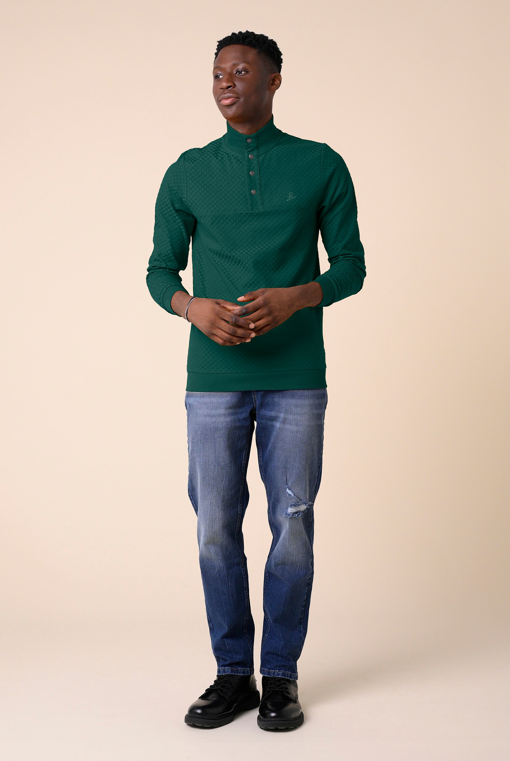 Textured Pattern High Neck Sweatshirt