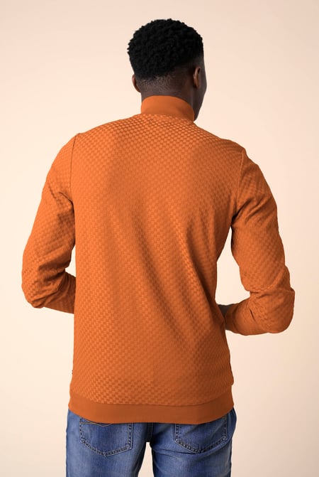 Orange Textured Pattern High Neck Sweatshirt