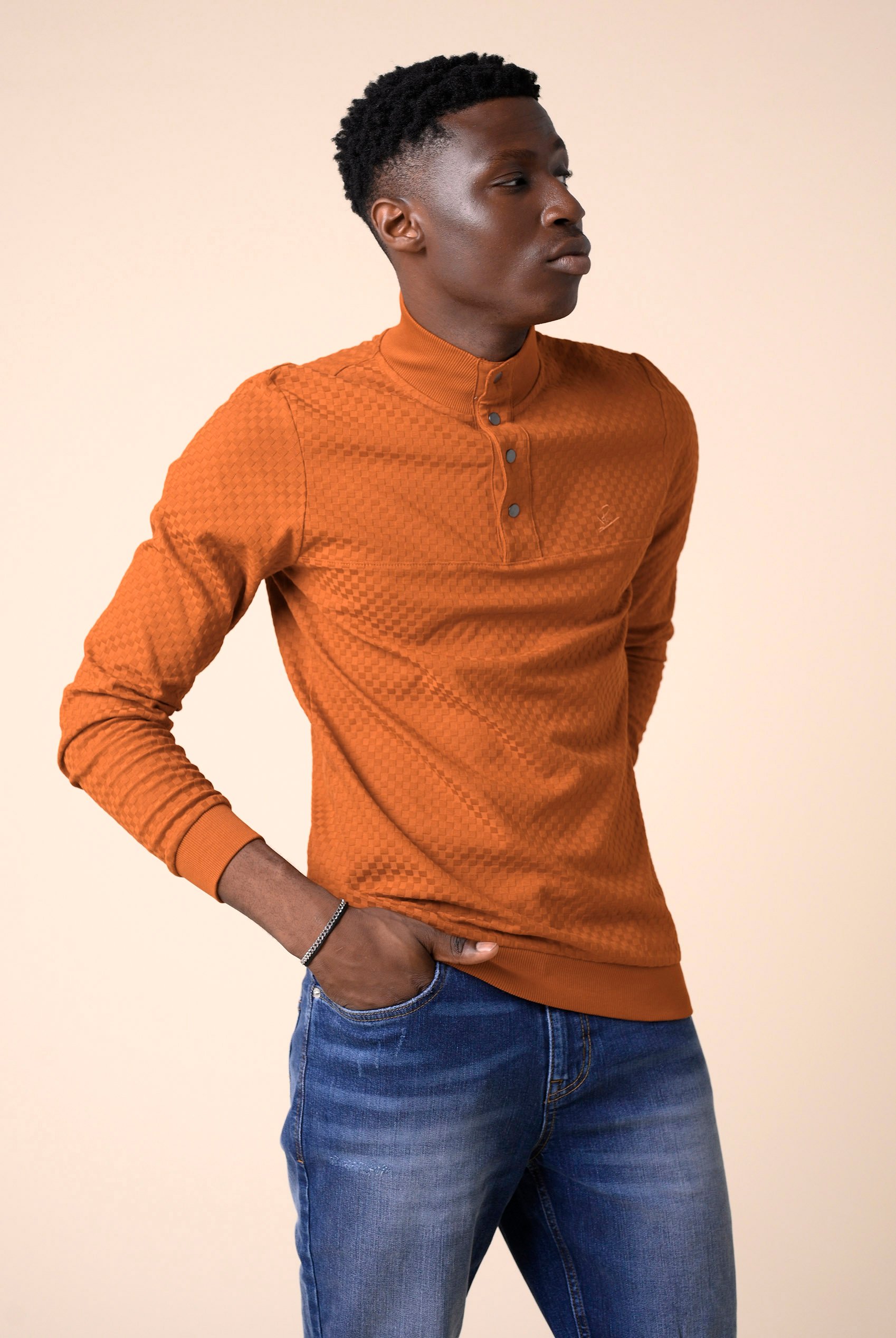 Textured Pattern High Neck Sweatshirt