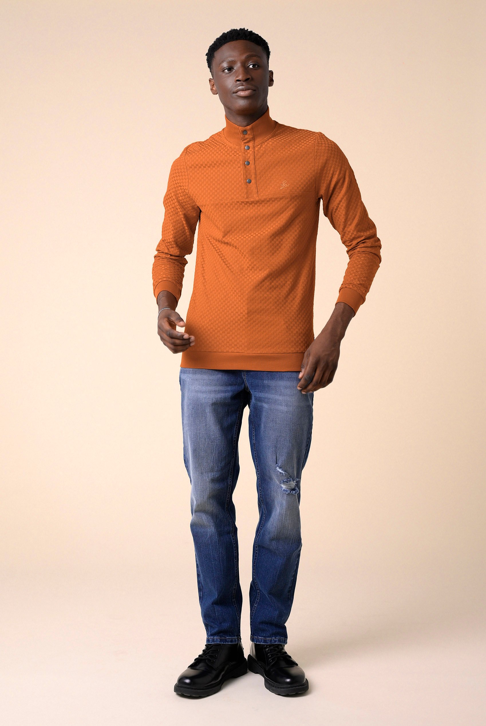 Textured Pattern High Neck Sweatshirt