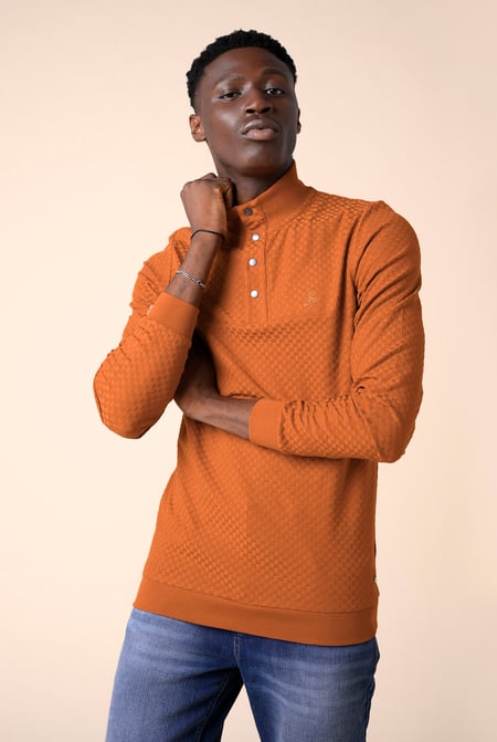 Teal Textured Pattern High Neck Sweatshirt