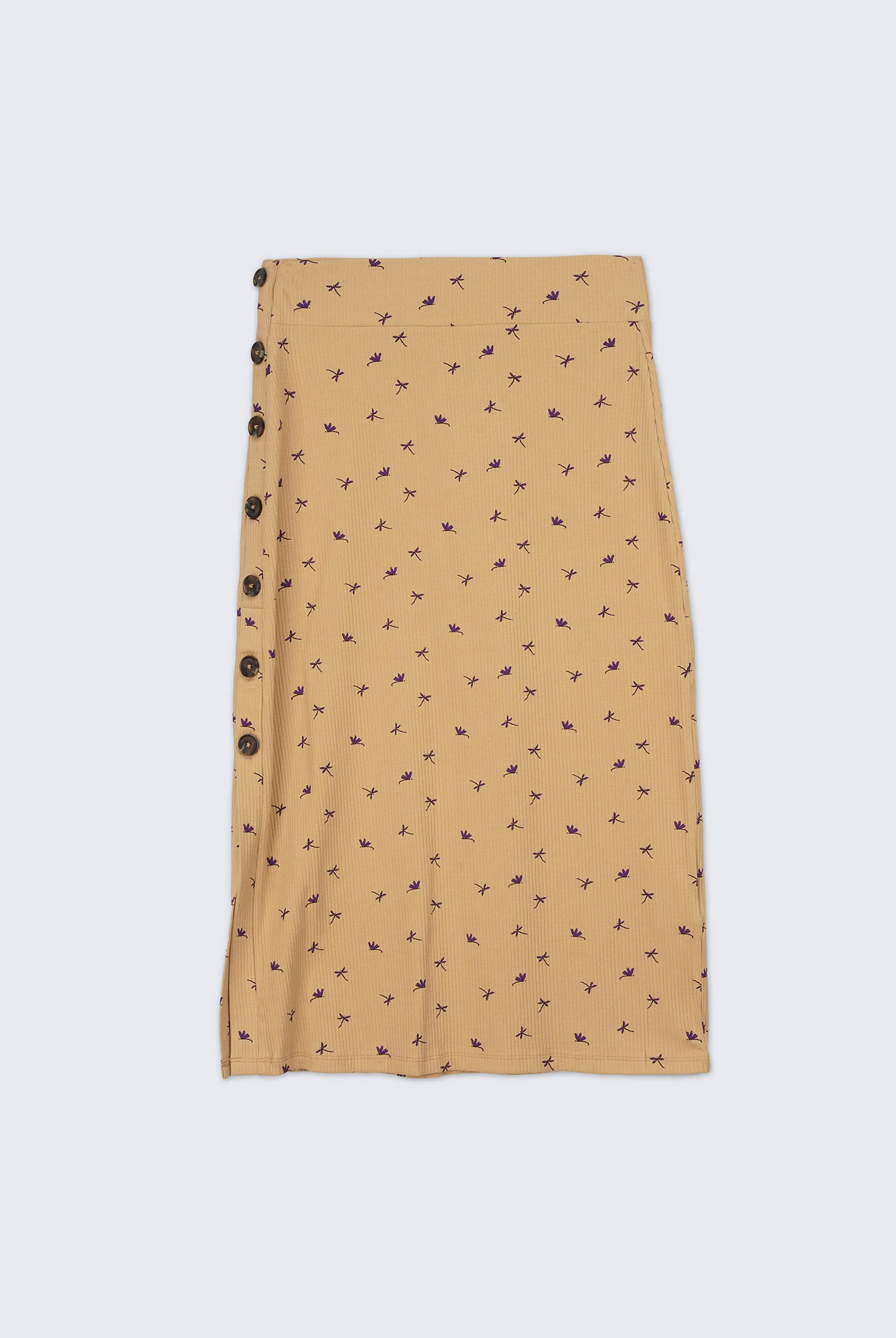 Side Button Split Ribbed Skirt