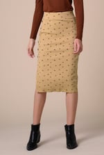 Side Button Split Ribbed Skirt