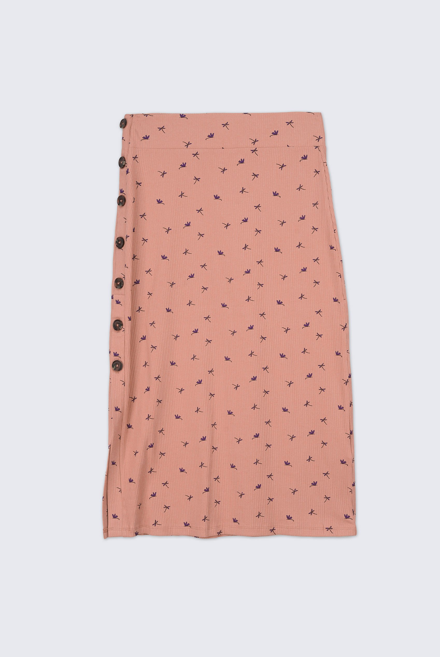 Side Button Split Ribbed Skirt
