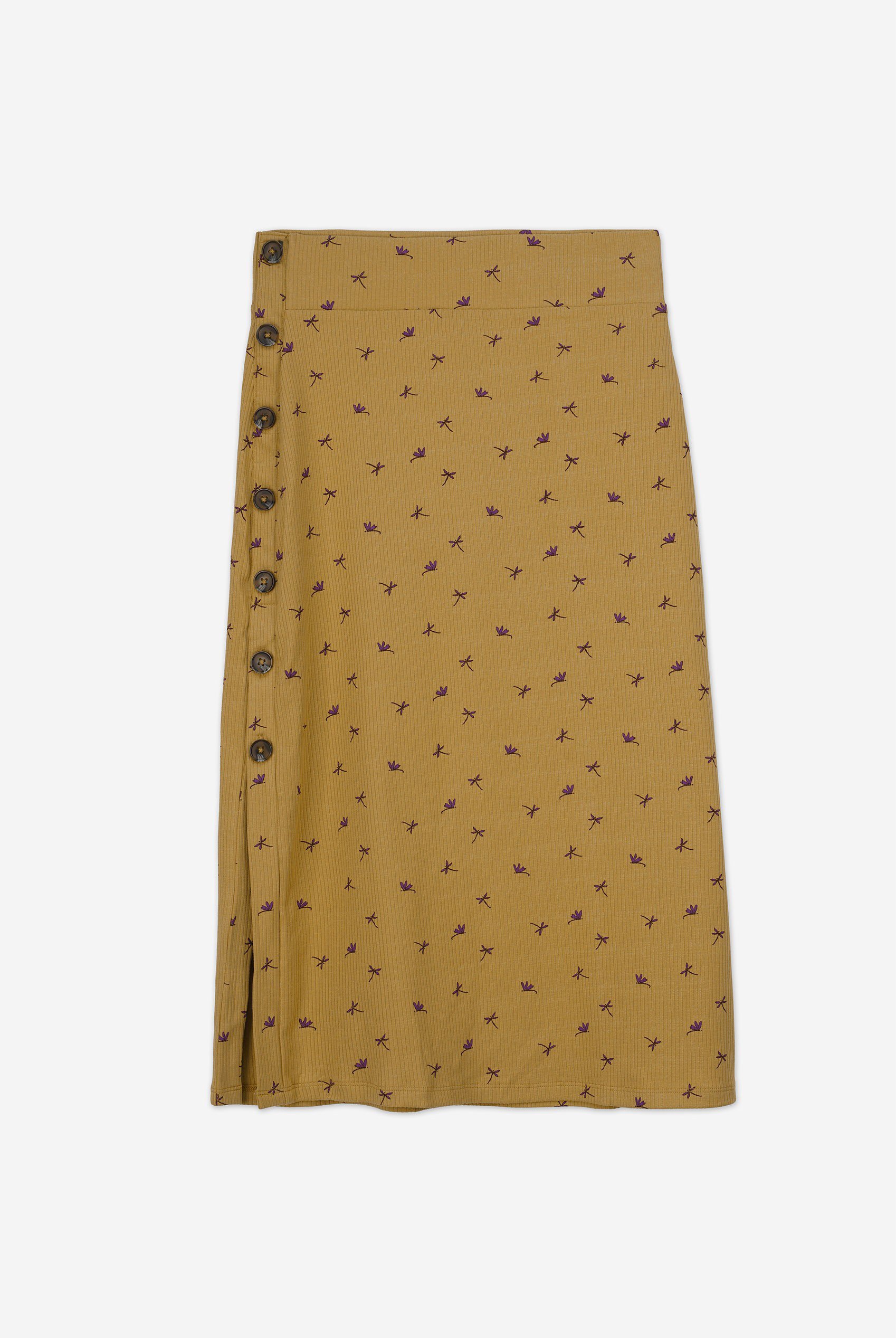 Side Button Split Ribbed Skirt