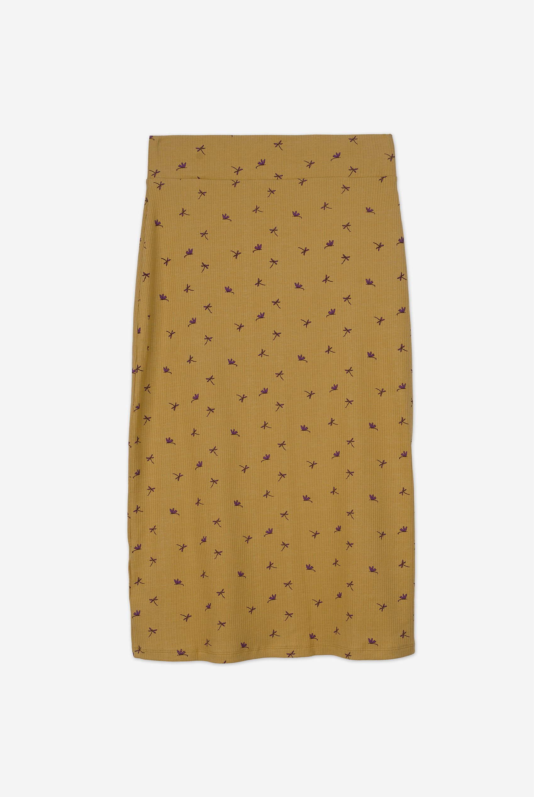 Side Button Split Ribbed Skirt