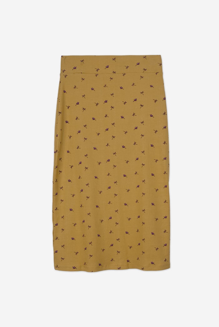 Side Button Split Ribbed Skirt