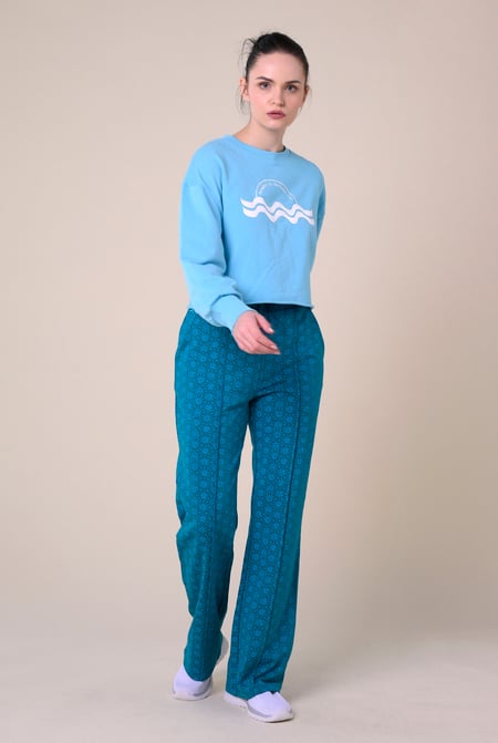 Womens Blue Pleated Wide Leg Trouser