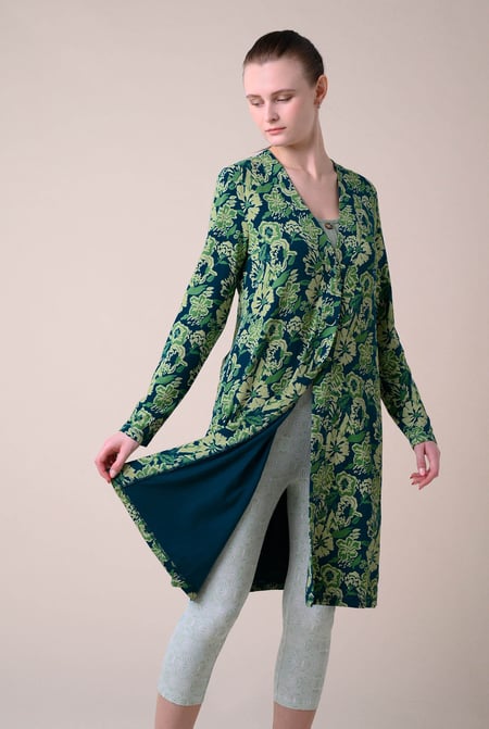 Womens Green Wild Flower Print Longline Midi Dress