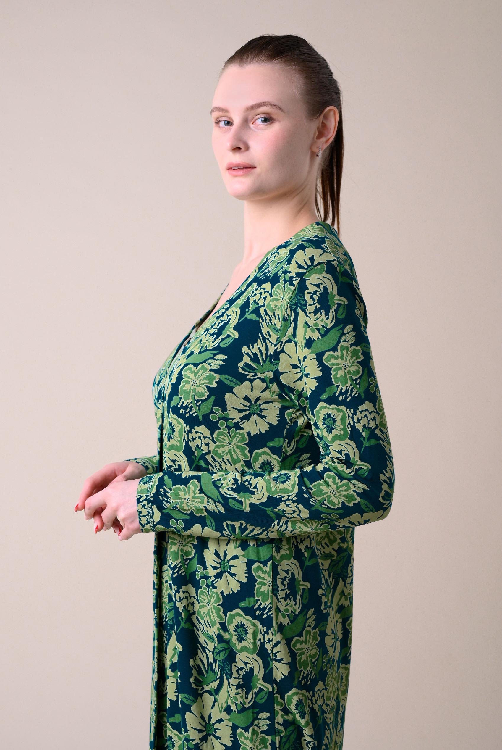 Womens Wild Flower Print Longline Midi Dress