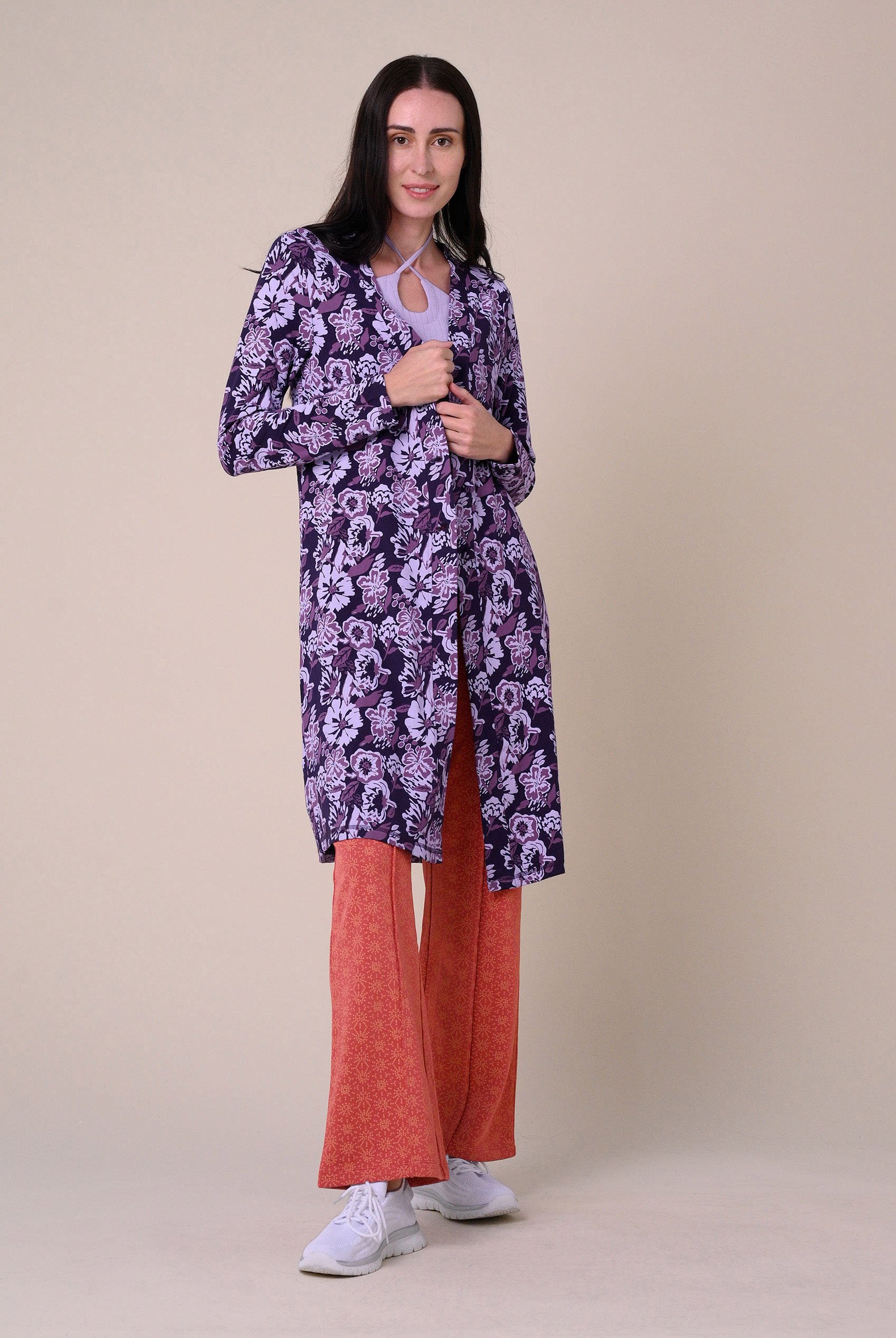 Womens Wild Flower Print Longline Midi Dress