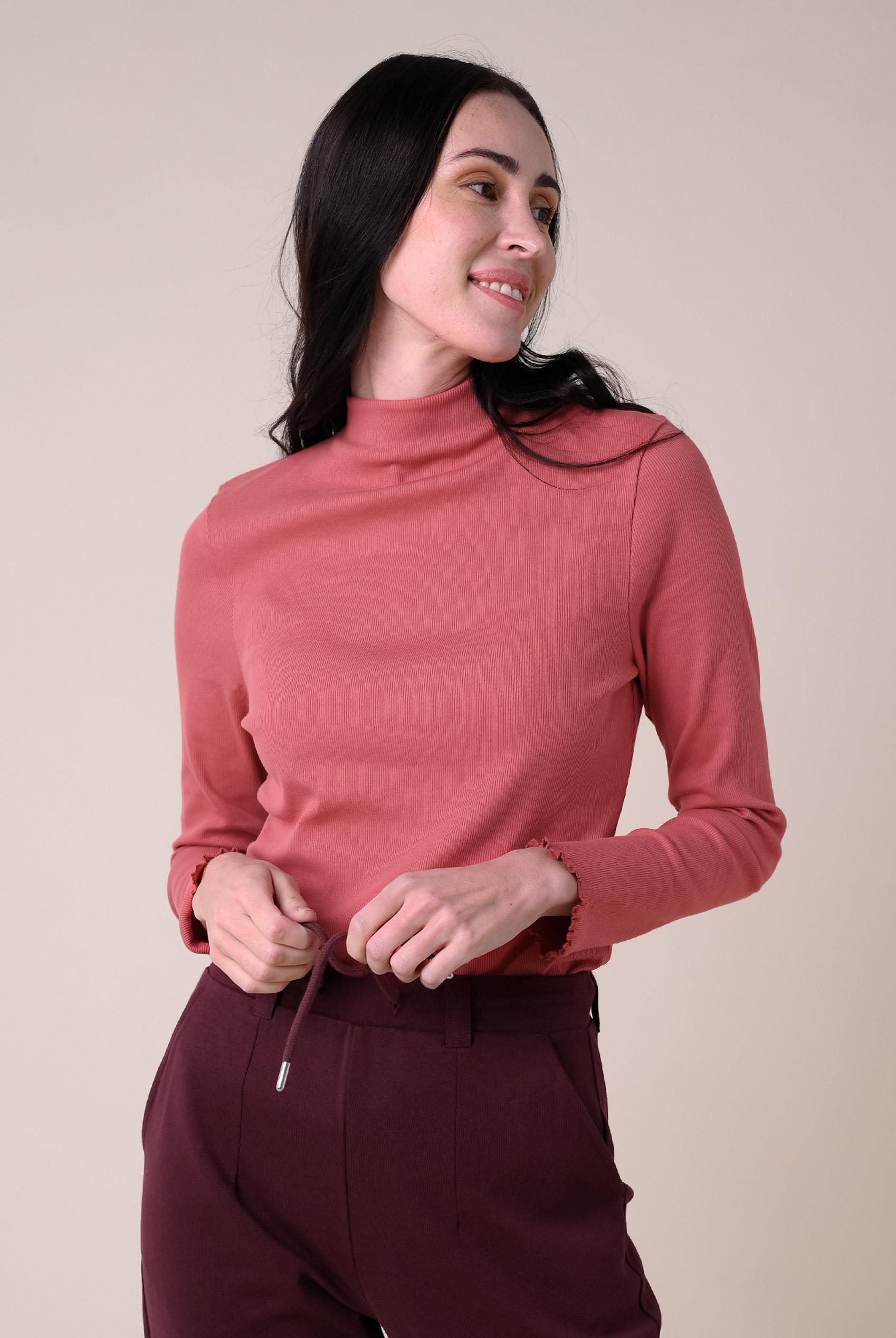 Womens High Neck Ribbed Top