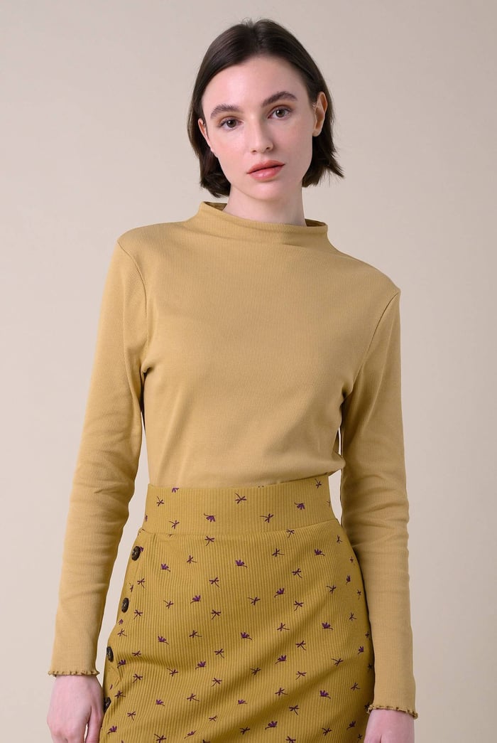Womens High Neck Ribbed Top
