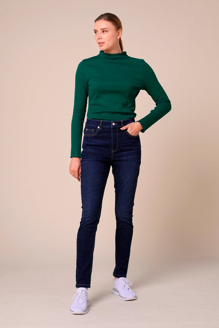Womens High Neck Ribbed Top