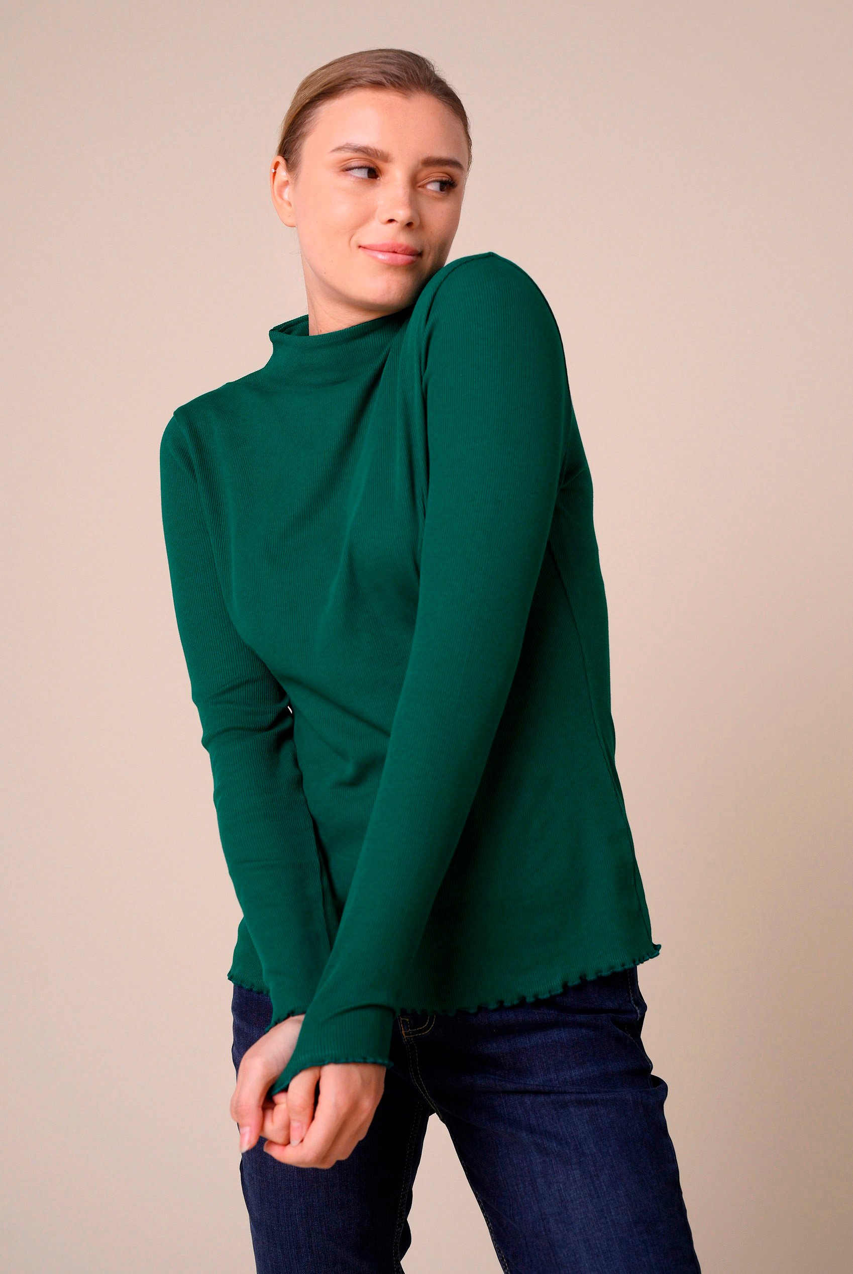 Womens High Neck Ribbed Top