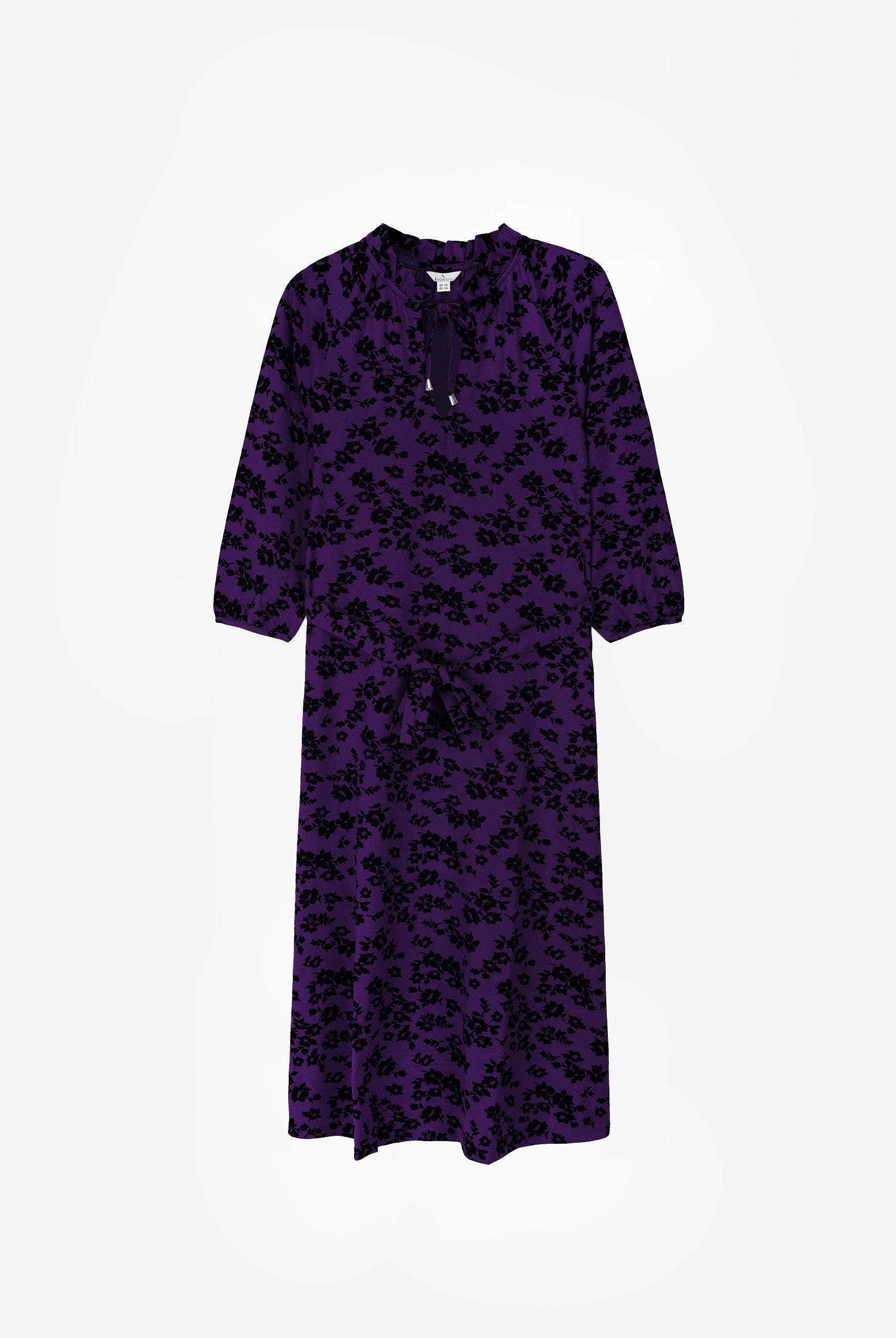 Tie Frill Neck Printed Midi Dress