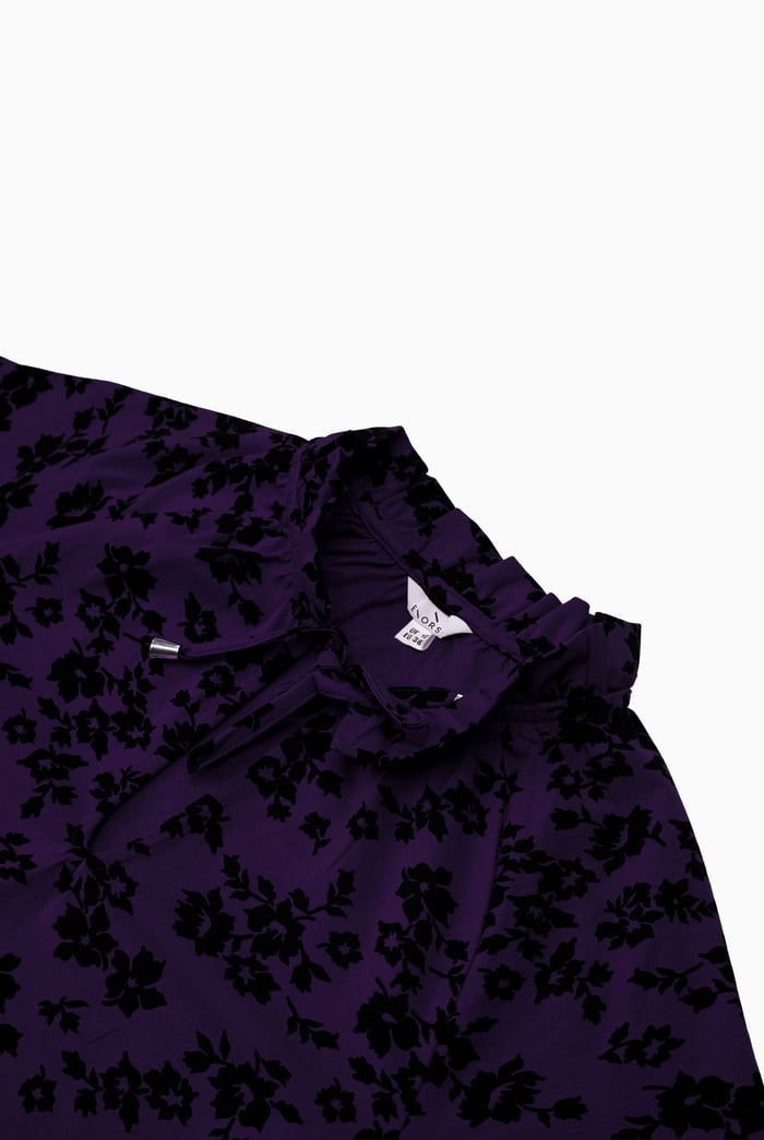 Tie Frill Neck Printed Midi Dress