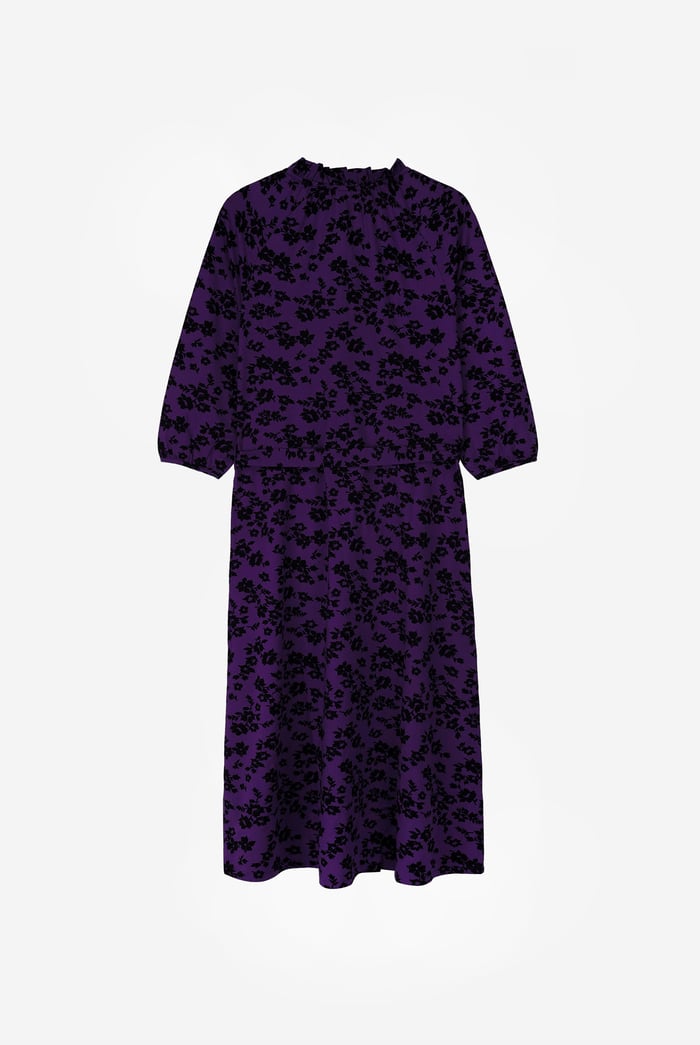 Tie Frill Neck Printed Midi Dress