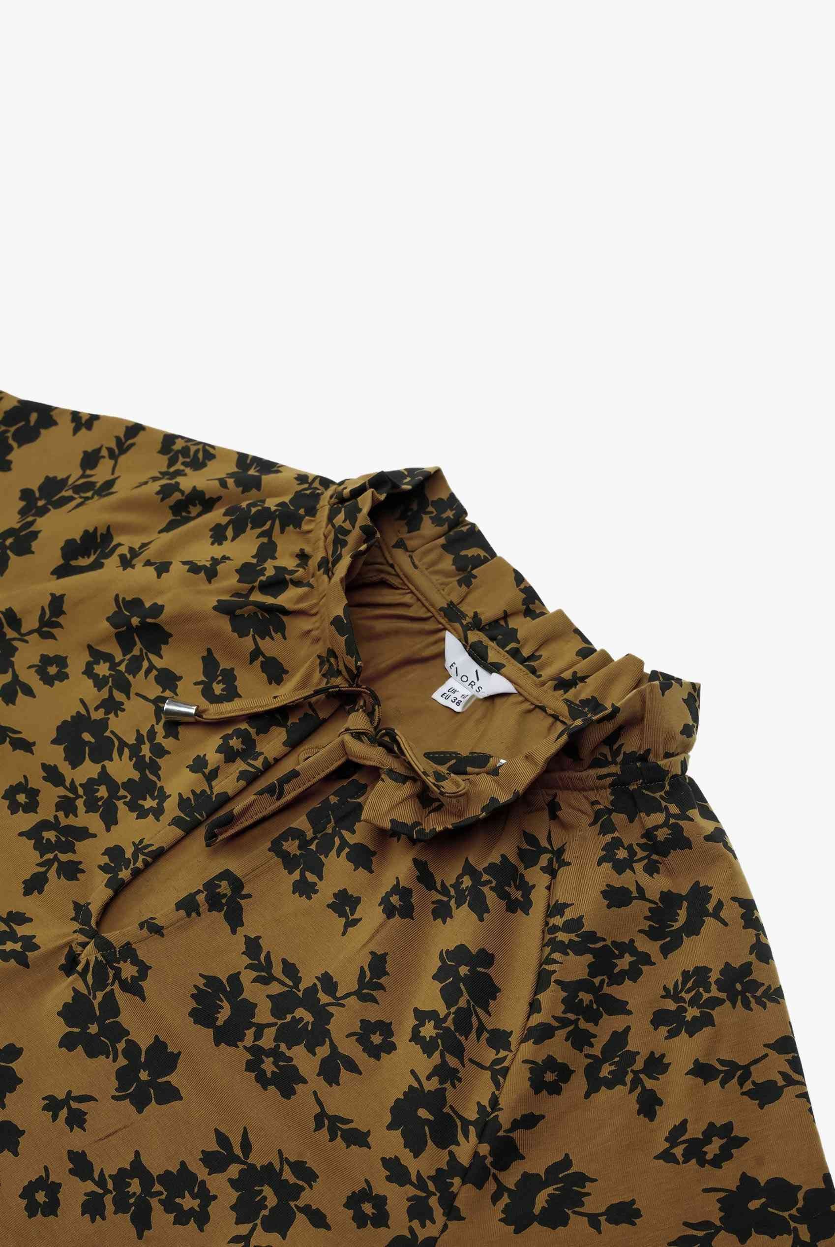 Tie Frill Neck Printed Midi Dress
