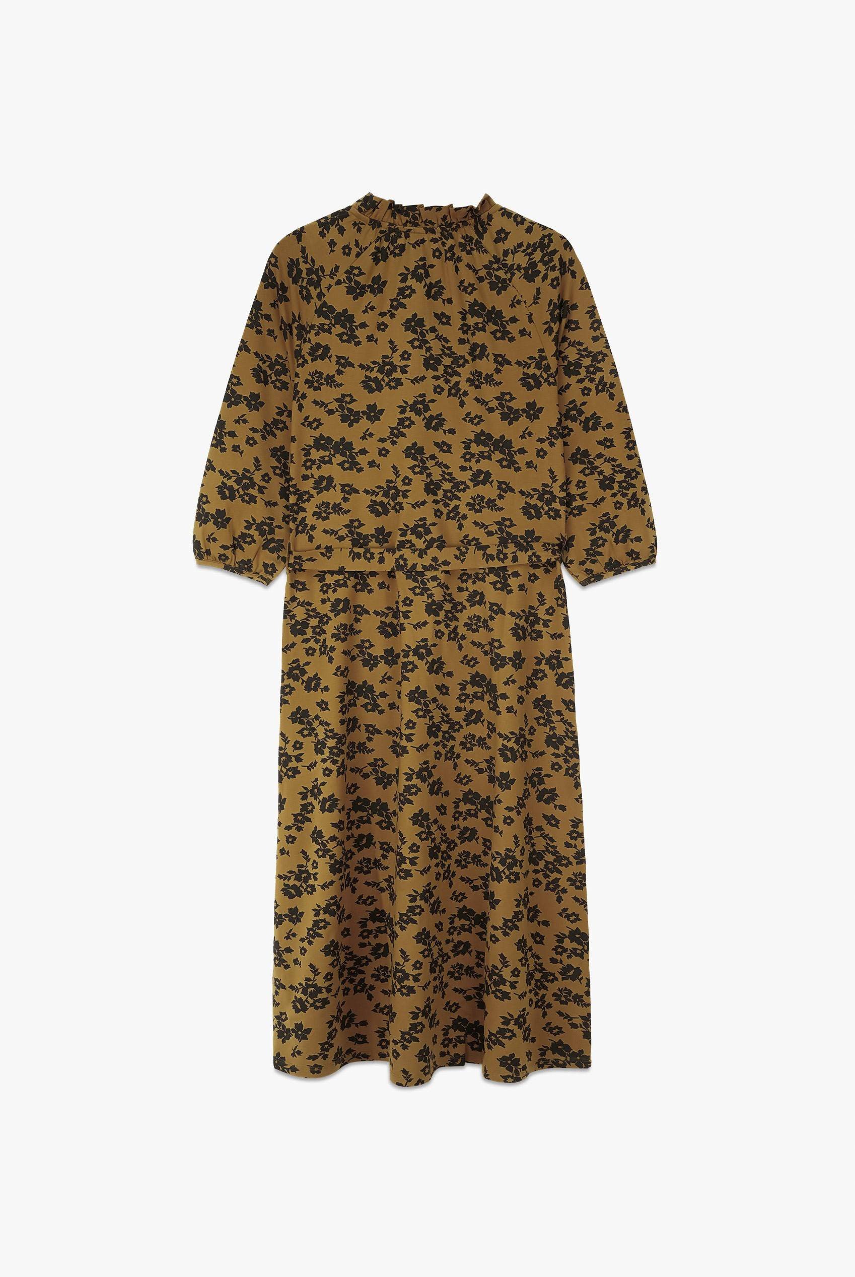 Tie Frill Neck Printed Midi Dress