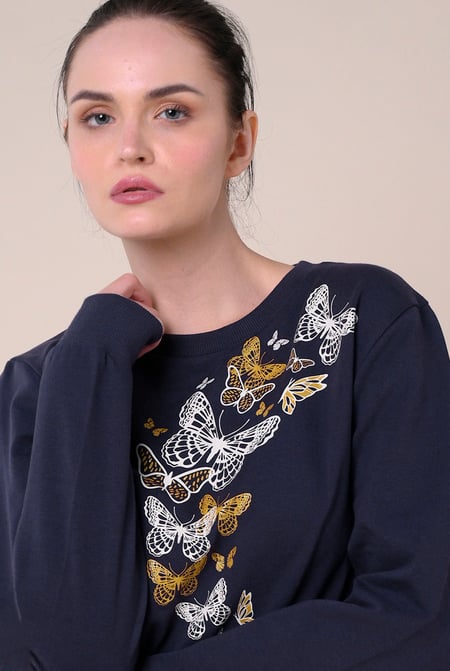 Womens Navy Butterfly Print Sweatshirt