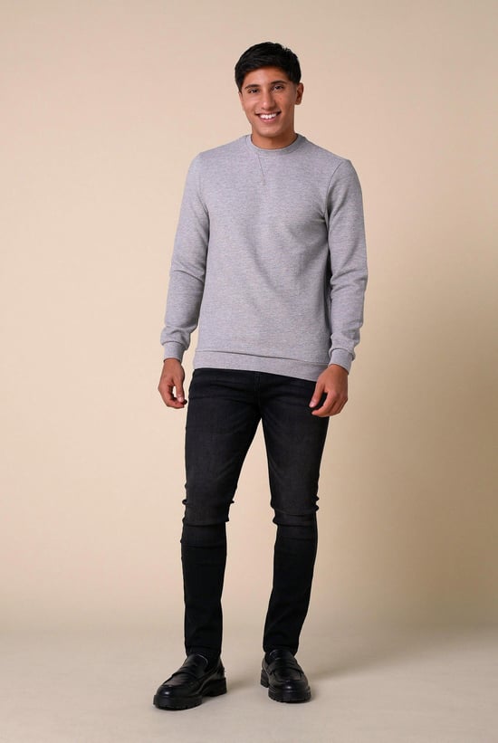 Mens Crew Neck Design Rib Sweatshirt