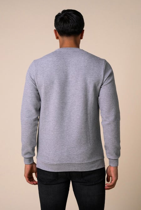 Mens Grey Crew Neck Design Rib Sweatshirt