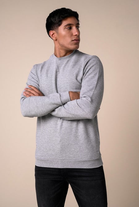 Mens Black Crew Neck Design Rib Sweatshirt