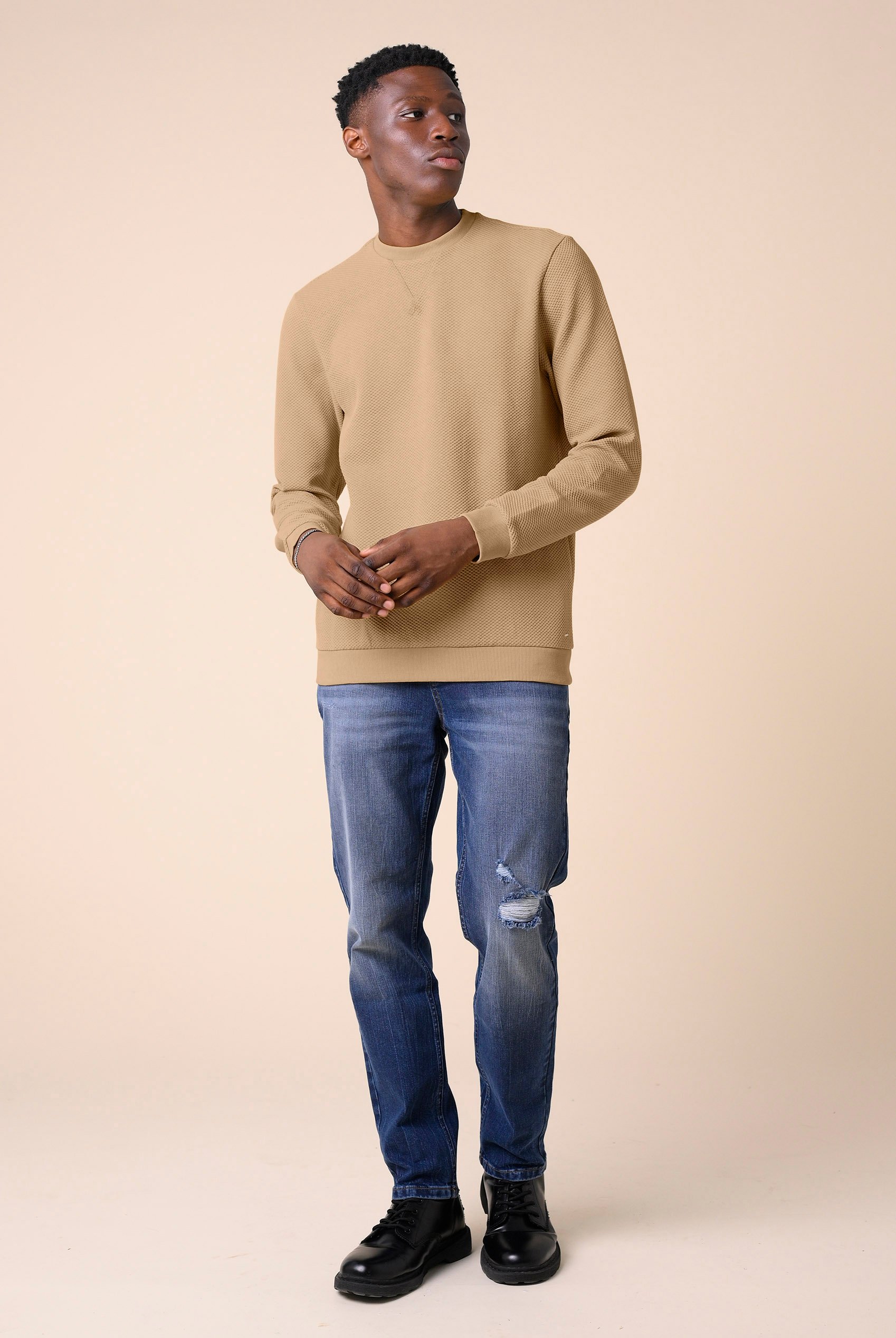 Mens Crew Neck Design Rib Sweatshirt