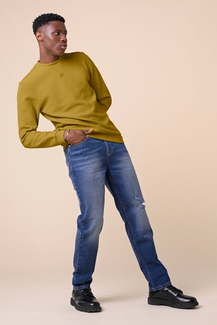 Mens Crew Neck Design Rib Sweatshirt