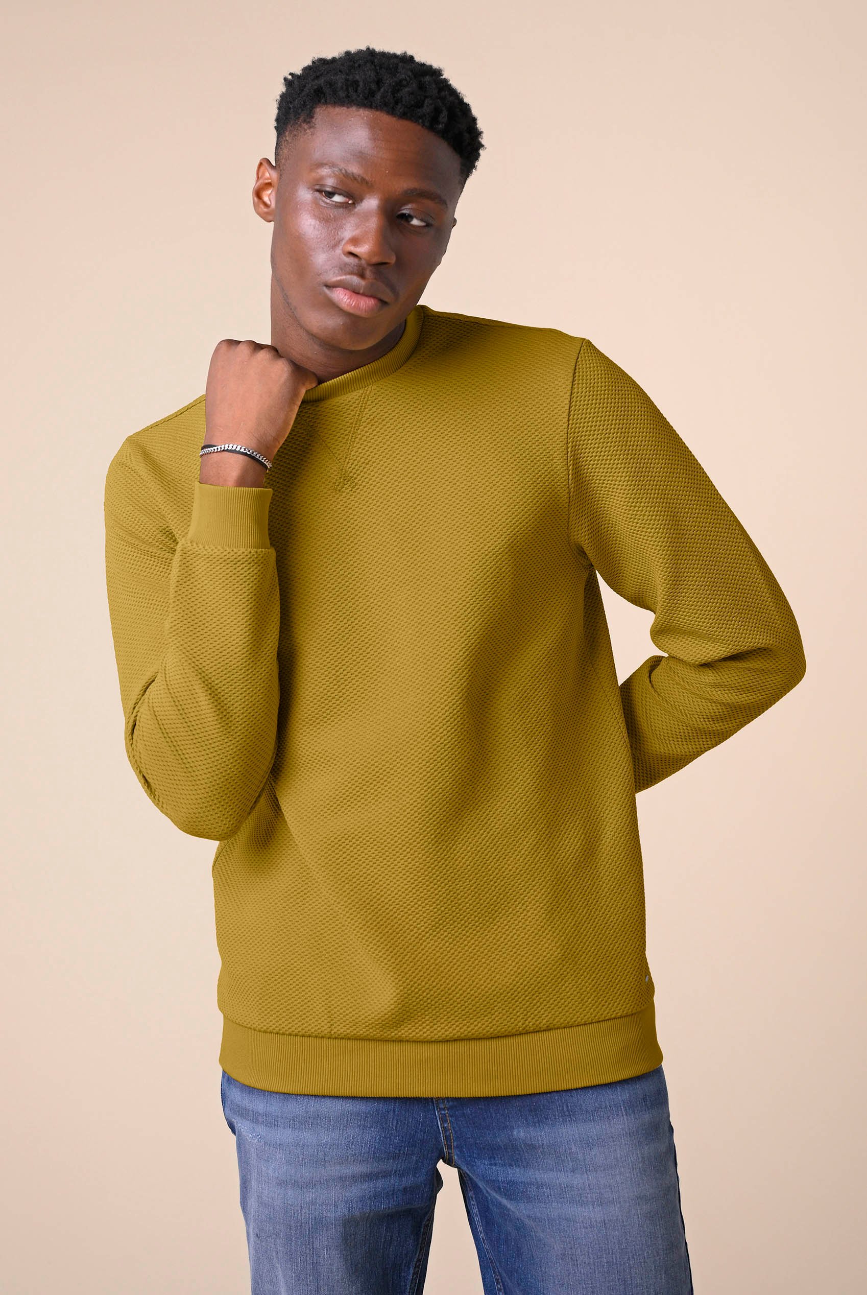 Mens Crew Neck Design Rib Sweatshirt