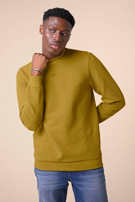 Mens Black Crew Neck Design Rib Sweatshirt