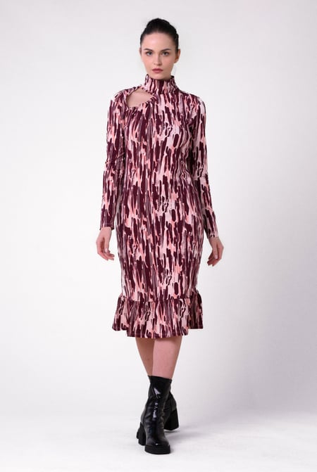Womens Red Cut Out Printed Midi Flare Dress