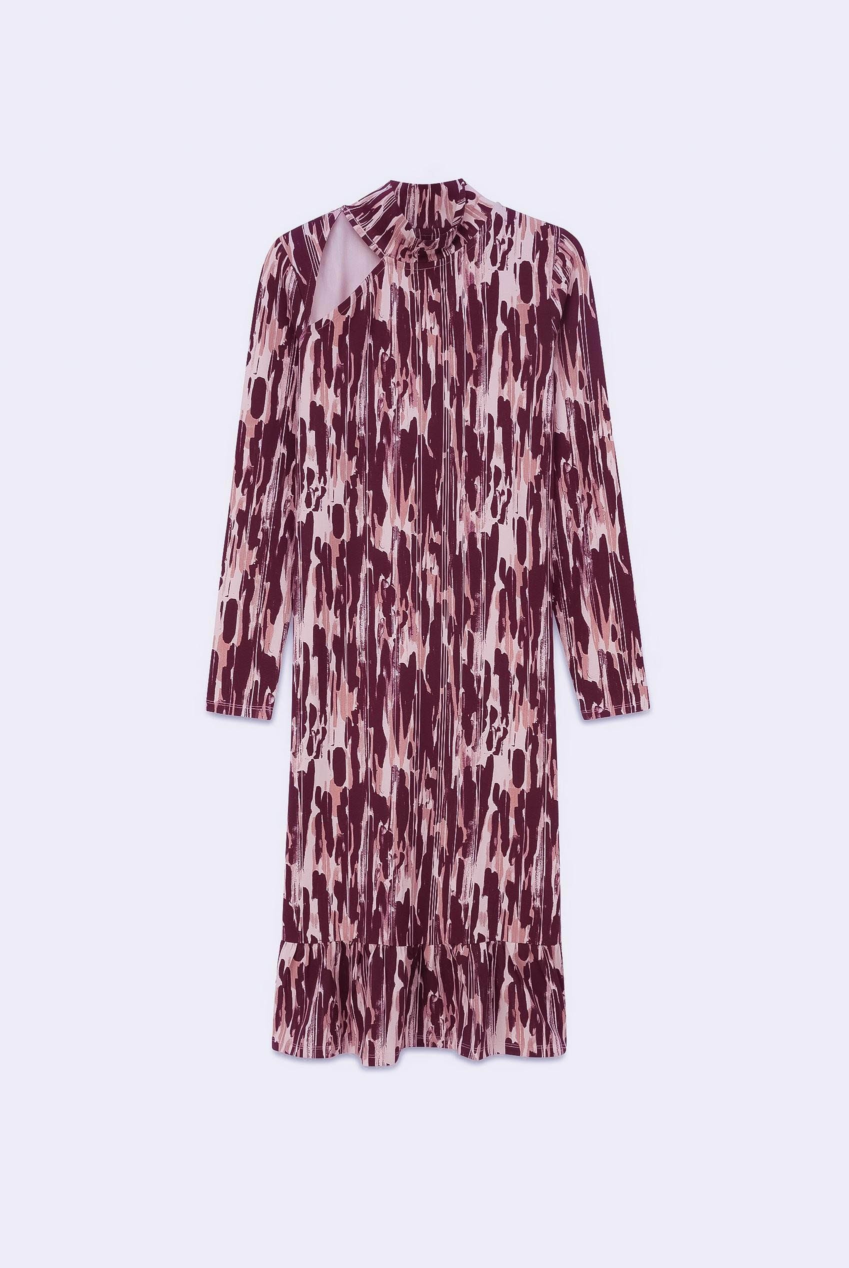 Womens Cut Out Printed Midi Flare Dress